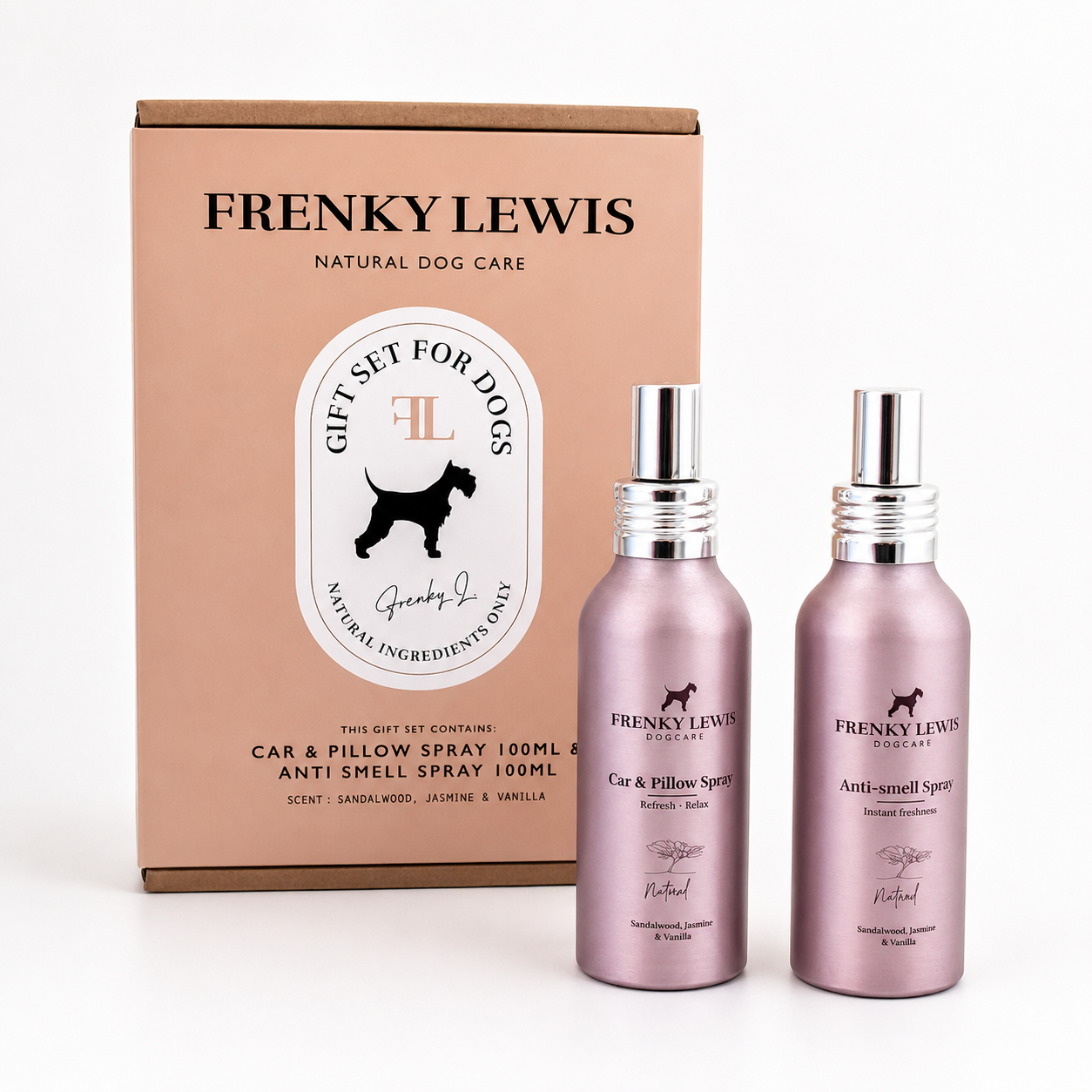 Frenky Lewis - Set Car &amp; Pillow + Anti-Smell Spray – Lemn de Santal, Iasomie și Vanilie